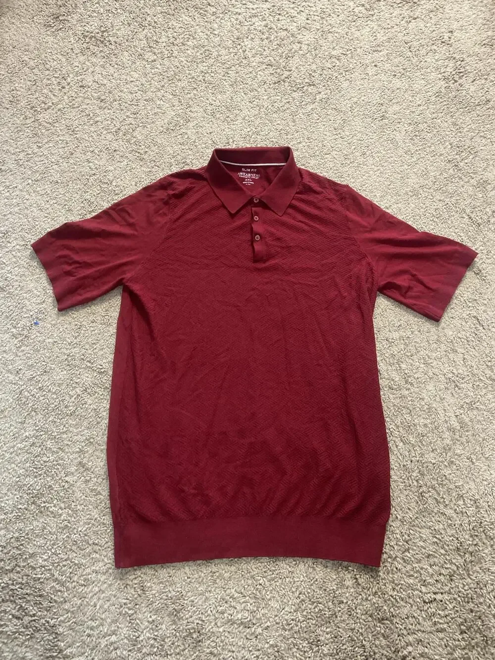 Kenneth Cole Polo Shirt Mens 2XL Red Slim Fit Herringbone Knit Short Sleeve
